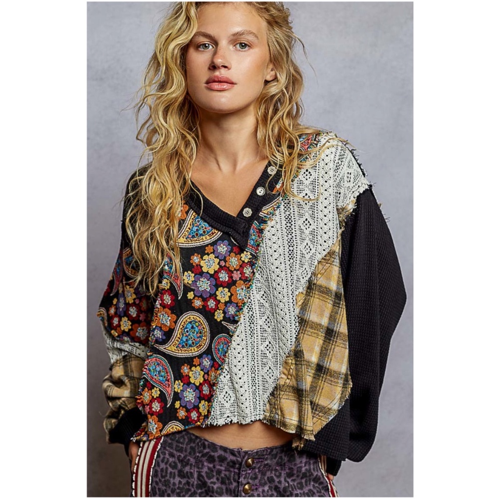 POL Multicolor Patchwork Long Sleeve Top NWOT - image 2